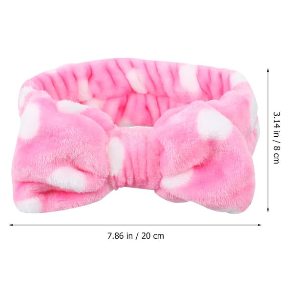 4 stk. koralfleece strækbare hårbånd med sløjfe, elastiske makeup- og spa-wraps, inkluderer blå prikker, sort ko-print, pink khaki