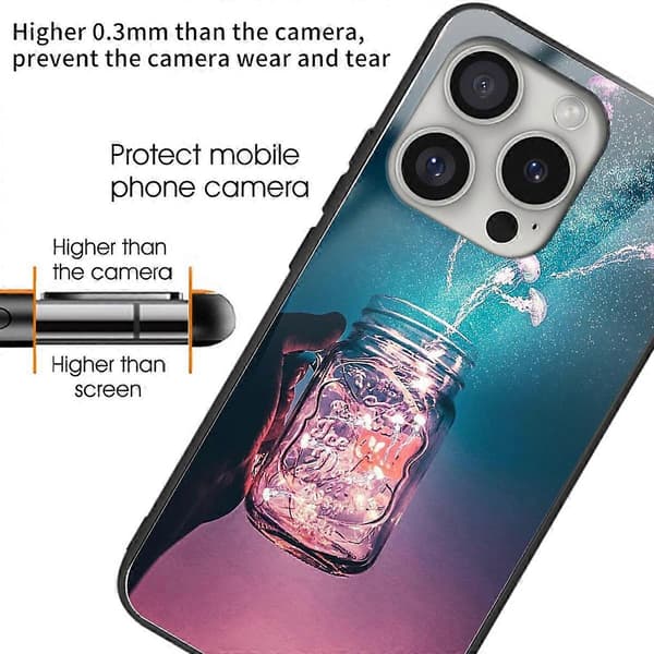 Deksel til iPhone 16 Pro Max Herdet Glass+TPU Telefondeksel Mønstertrykk
