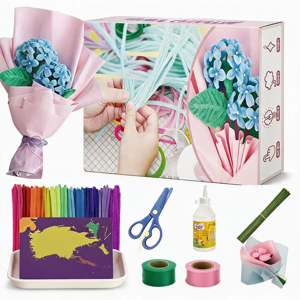 DIY Chenille Stem Flower Bouquet, Handmade Hydrangea Craft Kit, Creative Gift Home Decor