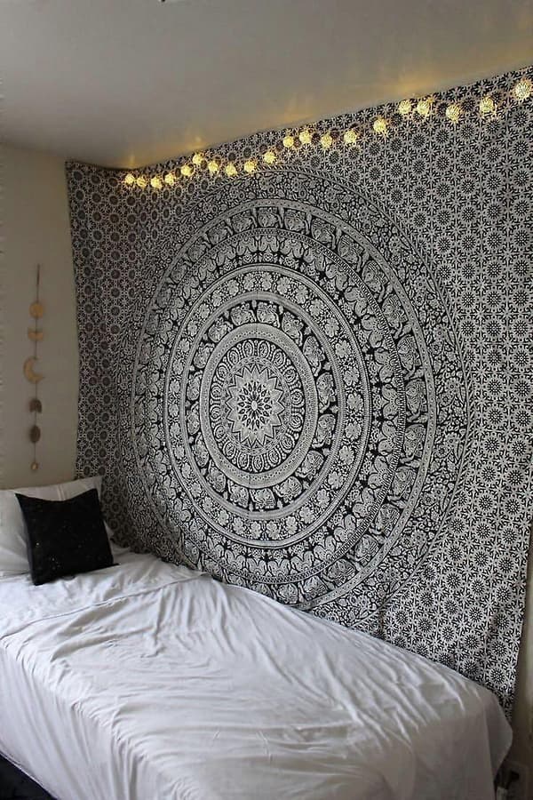 Mandala Tapestry Svart Vit 148*200 cm Bomull Boho Veggteppe
