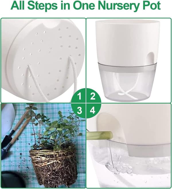 White 3-piece self-watering kitchen herb pot set 18.3x11x15.2cm - for windowsill