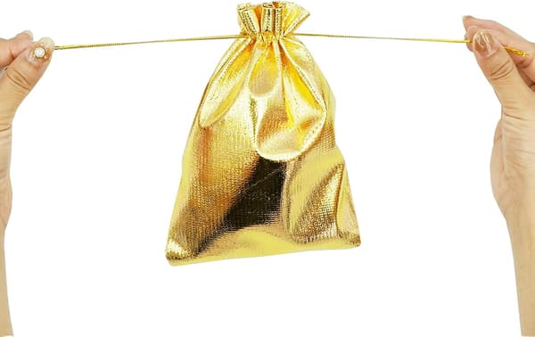(13cm x 18cm) 100 pcs Gold Drawstring Gift Bags, Small Gift Bags J