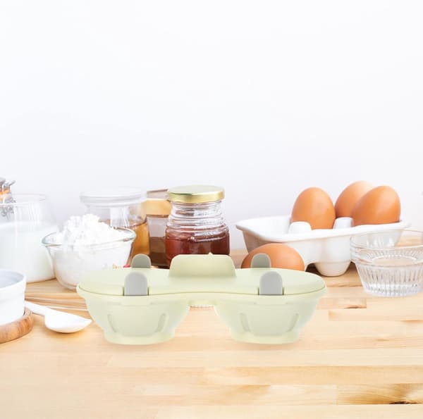Microwave Egg Cooker - 22*11*8 cm - 2 Cavities, Poached Egg Maker, Poaching Cups - Egg Poacher, Kitchen Utensil - White