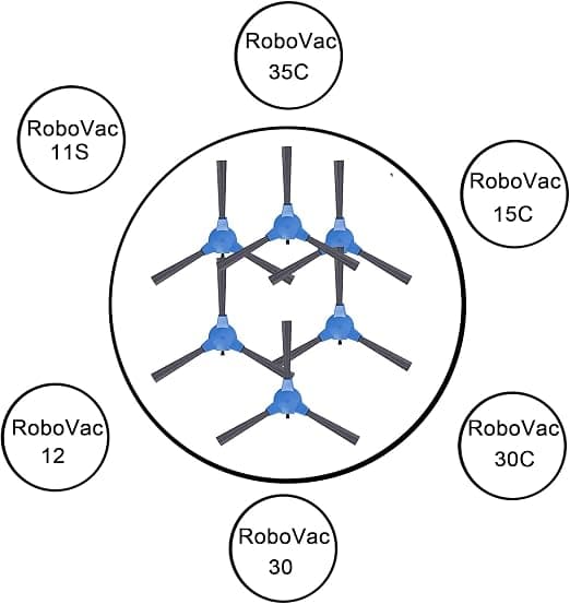 6-pak sidebørste erstatning til Eufy RoboVac 11S, RoboVac 12,R