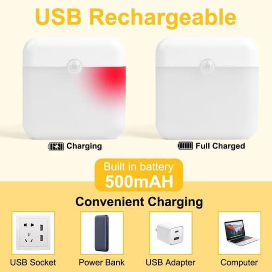 2-pakning Sensor Nattlys, Dimbar Varmhvit LED, USB-C Oppladbar, Magnetisk.