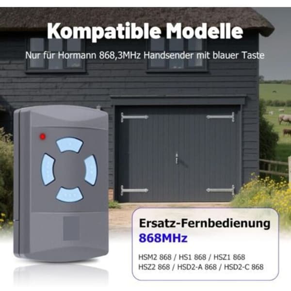 Replacement part for Hörmann handheld transmitter, garage door opener, 868.3, 4 channels, remote control compatible with Hörmann HSM4-86