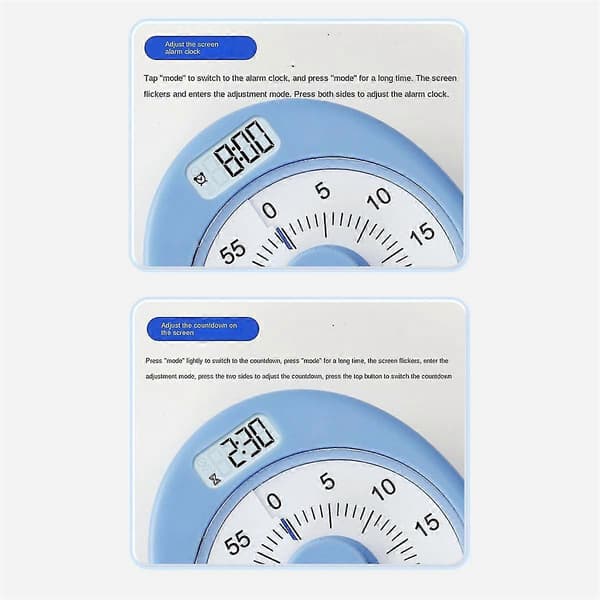 Genopladelig visuel timer med ur og natlampe, 60 minutters nedtællingstimer til børn og voksne med