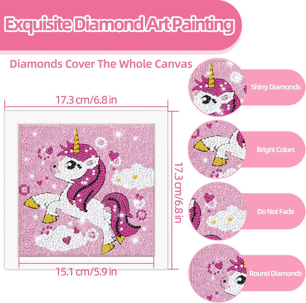 Diamantmålning för barn Enhörning (Rosa), DIY Enhörningsmålning f