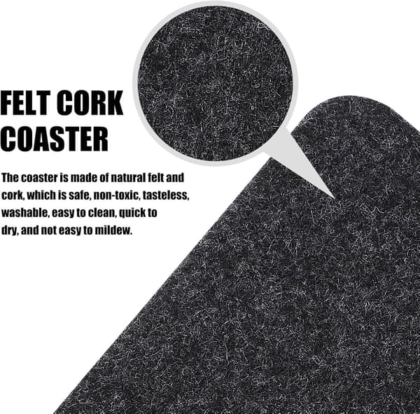 Felt and Cork Coasters Square Cup Coasters 8 Pcs Black 10x10 cm Absorbent Drink Coasters