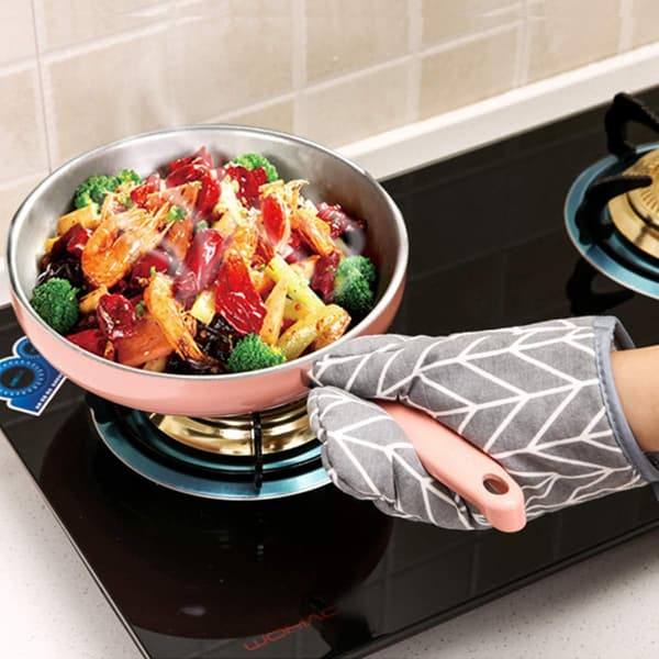 Ugnshandskar och grillvantar för matlagning (4-delars set, grå)
