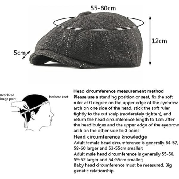 Adjustable Herringbone Flat Cap, Newsboy Cap
