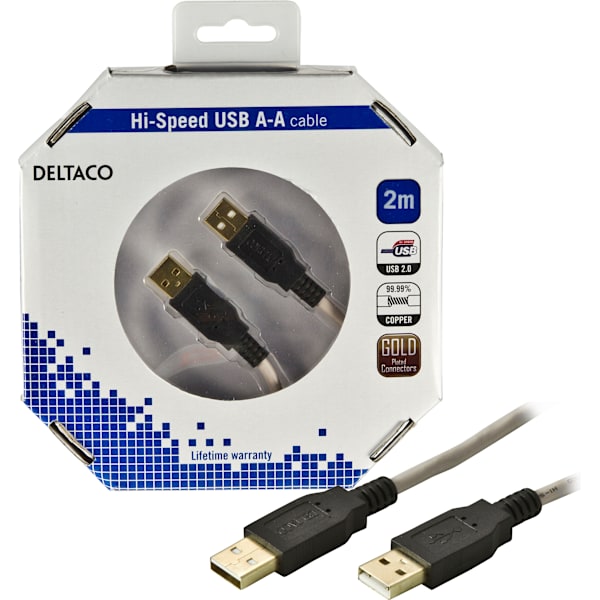 USB 2.0-kabel Typ A hane - Typ A hane 2m Grå