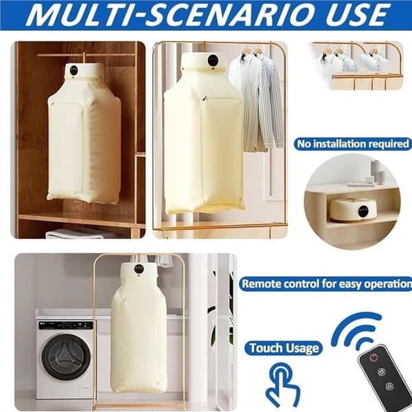 Automatic Clothes Dryer with UV Antibacterial Light, Remote Control, Timer, and Foldable Design for Home and Travel