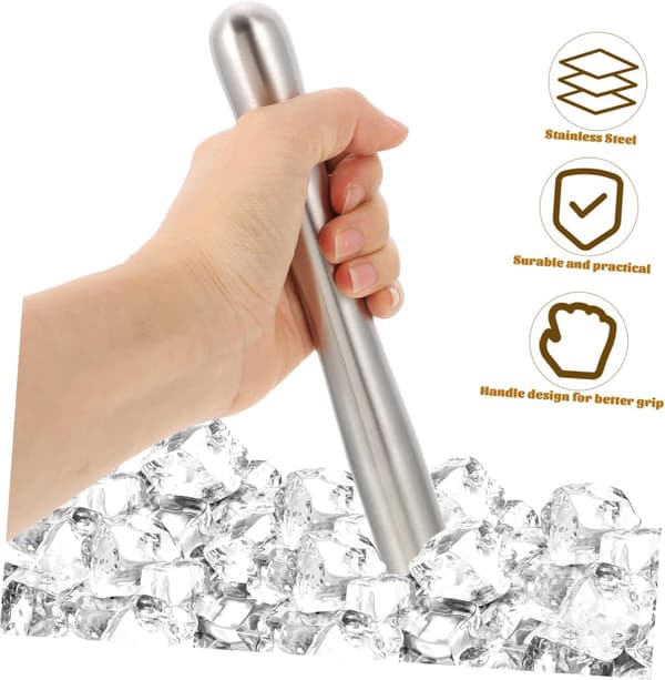 Ice Muddler, 22.5 cm Stainless Steel Cocktail Muddler for Crushing Ice Cubes Mojito Kitchen Bar Restaurant