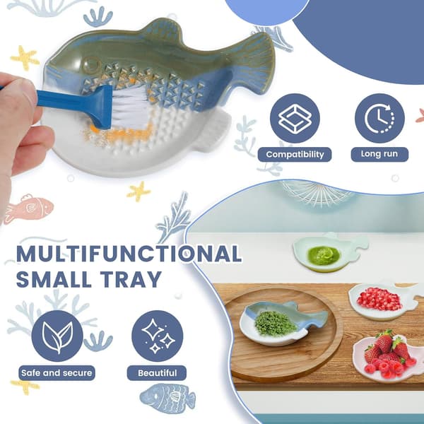 4-piece Garlic Peeler, Fish-shaped Ceramic Ginger Grater, Garlic Dish, Multifunctional Grater, Dishwasher Safe for Slicing Chocolate and Cheese