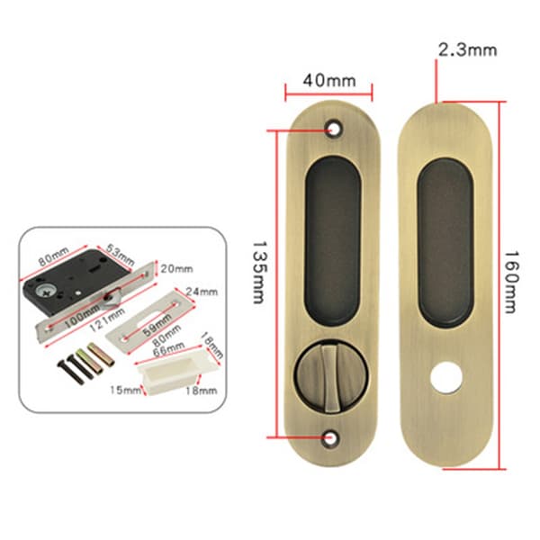 Flush Sliding Door Handle Set - Embedded Lock Body Handle for Interior Doors Bronze Bronze 546
