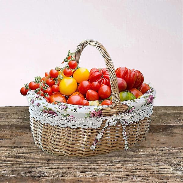 Woven Rattan Picnic Basket with Handle - Easter Egg Basket, Toy Storage Basket, Gift Basket[JUN]