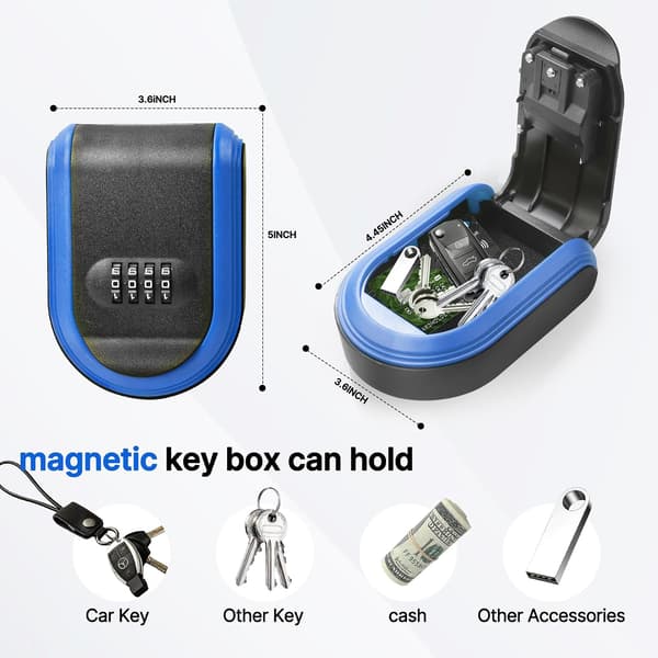 Wall Mount and Magnetic Key Lock Box with 4-Digit Combination Code - Blue Heavy Duty Key Lock Holder, Weatherproof Outdoor Hide-a-Key Box for Home,