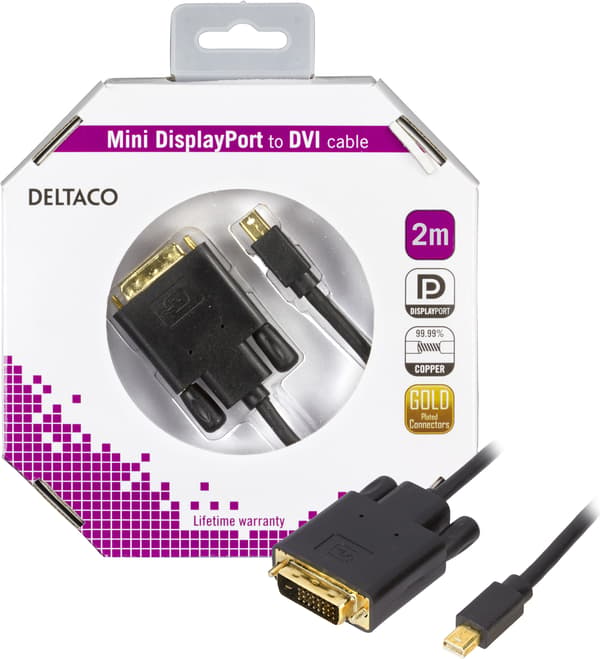 DELTACO DP-DVI202-K Svart