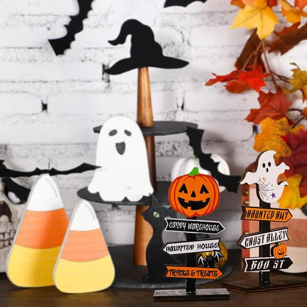 Halloween Træbord, Sæt med 2 Halloween Træ Centerpieces, W
