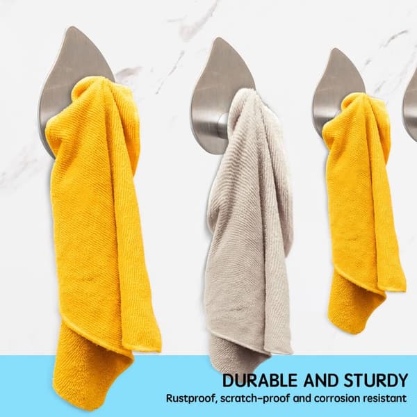 4-pack towel hooks, wall hooks, self-adhesive stainless steel, no drilling, rust-resistant, for kitchen, bathroom, office