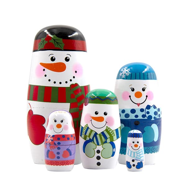 5 stk. håndlavede trærussiske nesting dolls, snemands nesting dolls, Matryoshka dukker julefødselsdagsgave