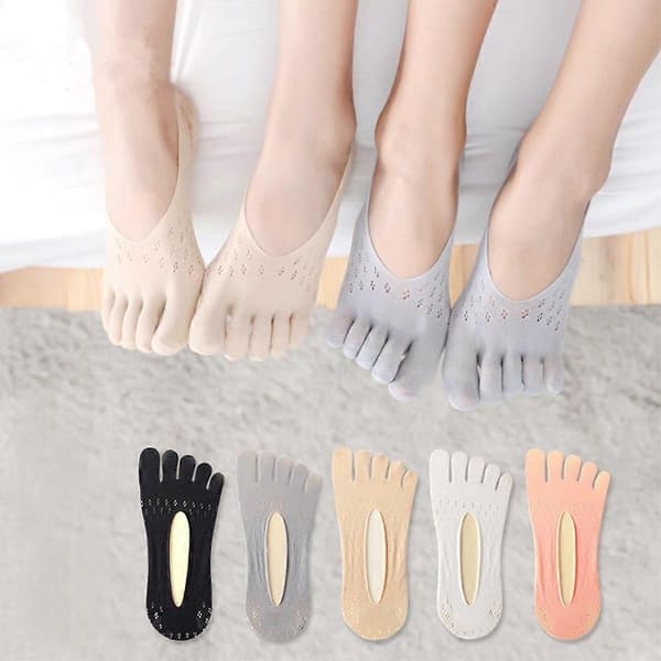 Invisible five-toe socks for women, low-cut, no-show, with gel pad, breathable orthopedic socks with string