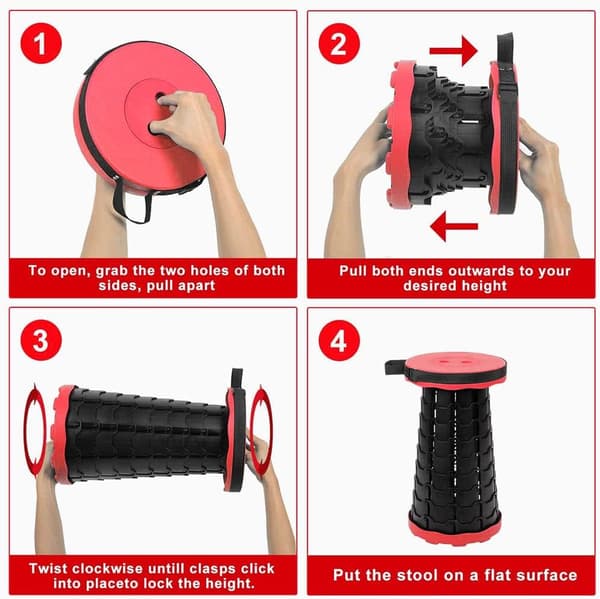 Foldable Telescopic Stool Portable, Collapsible Stool for Adults, Upgraded Foldable Folding Seats with 550 lbs Load Capacity, Red