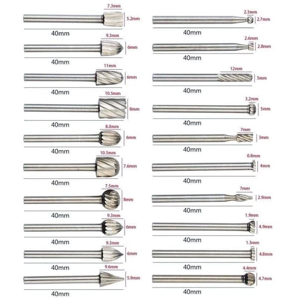 20-pack Dremel volframkarbid fräsbitar roterande slipmaskinborrar