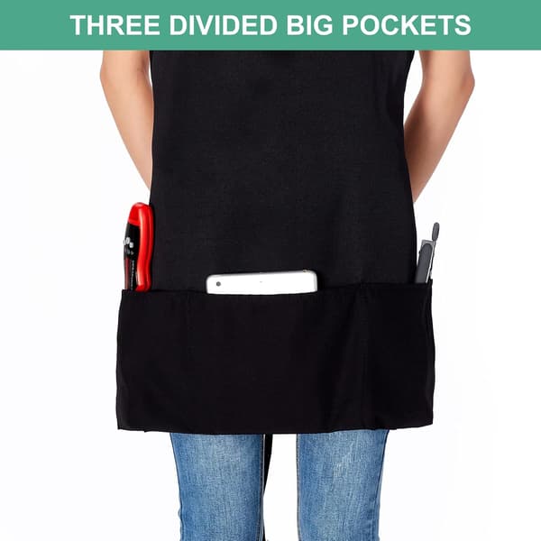 JamY Home 2-pack 3 fickor justerbart förkläde kock köksförkläden för kvinnor män, svart svart