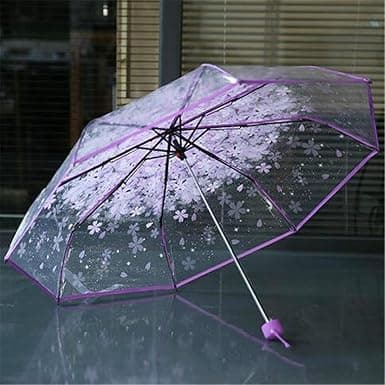 Transparent Travel Umbrella Compact Manual Foldable PVC Material Triple Portable Purple With Kitten Accessory Cute Versatile Umbrella