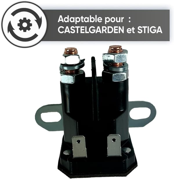 Startrelé - Erstatningsdel Passer Castelgarden & Stiga Plentraktorer - Sidemontering & 2 Terminaler + 2 Kontaktkoblinger