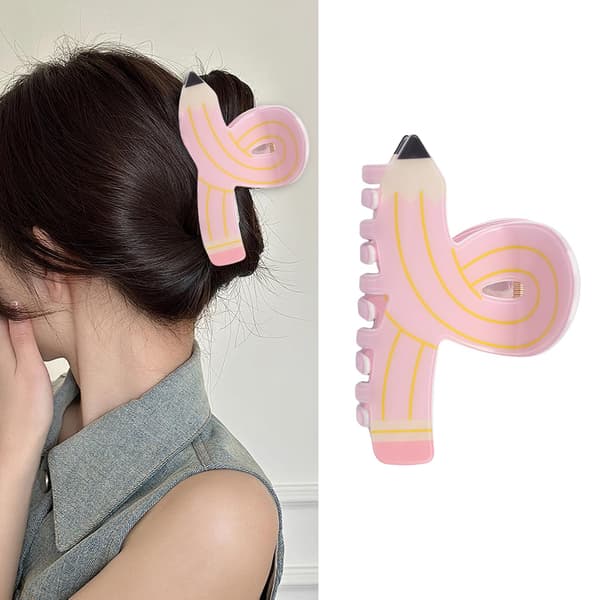 Hårklemmer i form af penne, søde lyserøde pen-hårklemmer til kvinder, hårspænder til skolestart, forårs-hårspænder til lærere, håraccessories til styling