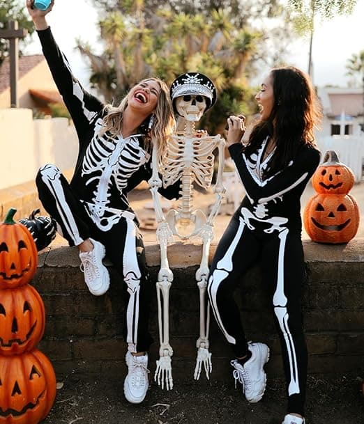 Women's Skeleton Costume Halloween Costume - Front and Back Print with Zipper [JUN]