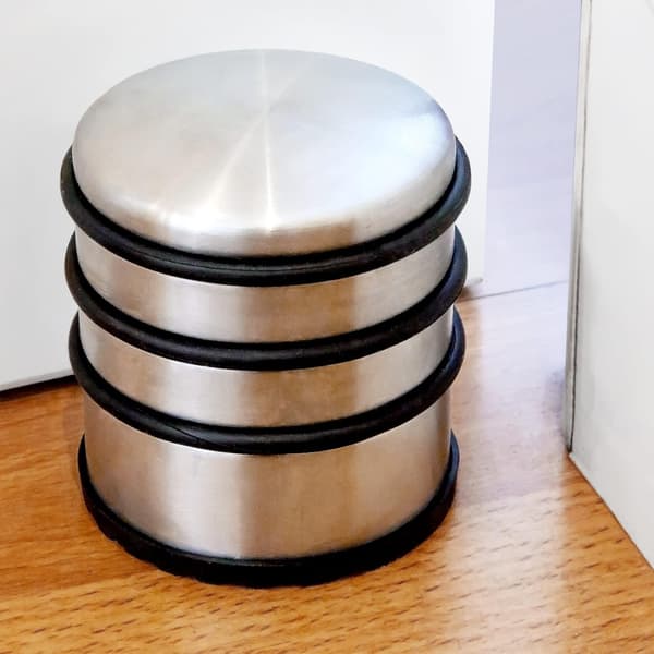 Tung dørstopper, dørstopper med gummiringe, rustfrit stål og gummibøjle, 75x68x68 mm, sølv-FA13-