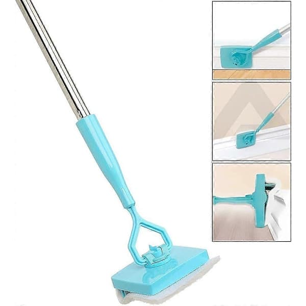 Baseboard Cleaning Tool with Handle and 2 Reusable Cleaning Pads, No-Bending Mop, Long Handle, Adjustable