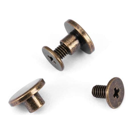 20 flade kobber- og messingbolte, møtrikker, søm og nitter med læderhætte (5 mm)
