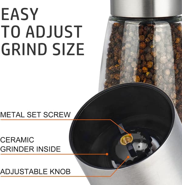 Pepper mill with adjustable coarseness, stainless steel grinder for salt and pepper