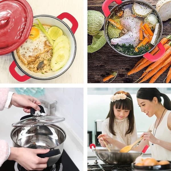 Silicone Handle Holder - Heat Resistant Pot Handle Covers - for Pots, Baking Trays - Black, Red - 79*17 mm