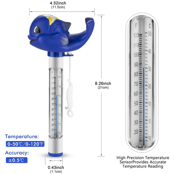 Flydende pooltermometer, pooltermometer med reb, sødt termometer brugt indendørs og udendørs til vandtemperatur til swimmingpools Spa Bad Jac-FM-