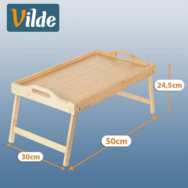 Bambus sengebrett med sammenleggbare ben, 50x30x24,5 cm