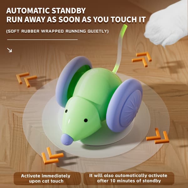 Electric Mouse Toy for Cats Automatic Teasing Stick with Obstacle Avoidance Entertains Kittens Expends Energy White White