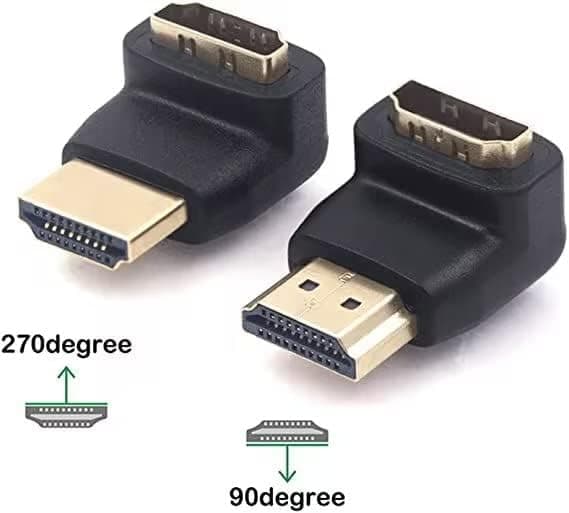 2-pakning HDMI-adapter 90 grader og 270 grader rettvinklet hann til