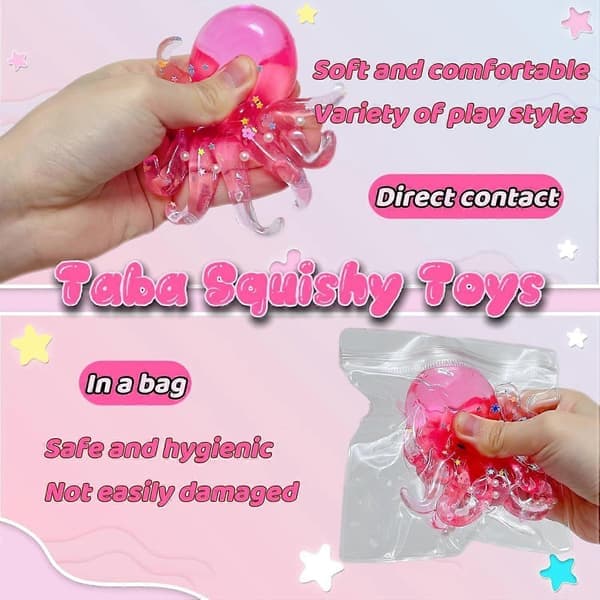 Glitrende blæksprutte Squishy-legetøj, langsomt stigende stresslindrende fidget-legetøj til børn og voksne blå-hvid 1 stk