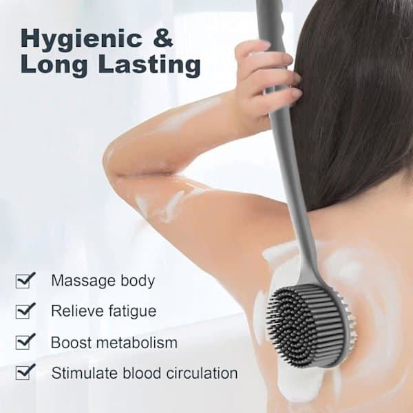 Long-handled silicone bath brush, non-slip shower brushes, back brush, shower scrub and back scrub