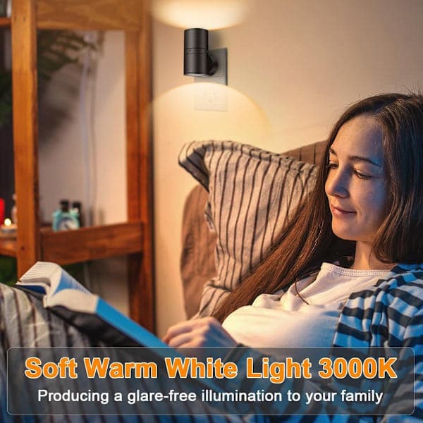 Moderne LED-natlamper 2-pak - Stikkontaktmontering - Varmt hvidt lys - Dæmpbar - Bevægelsessensor til soveværelse og hall [JUN]
