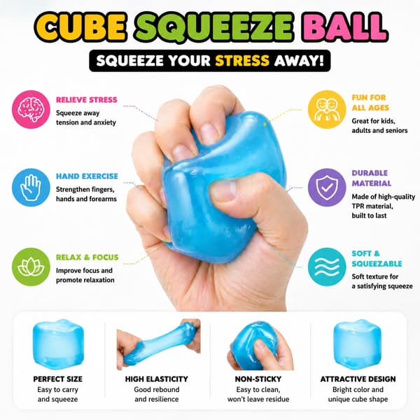 Squishy Ice Cube Fidget Legetøj Stressaflastende Sensorisk Klemmelegetøj | Klar Blød TPR Silikone til Børn og Voksne (1 stk Blå) 1 stk Blå 1 Pcs Blue