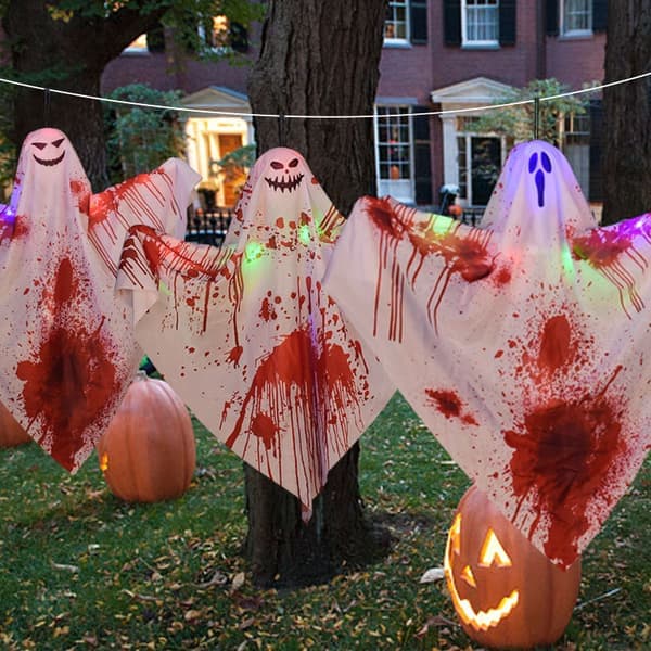 Halloween-dekorationer udendørs Halloween gys lysende blodspøgelse hængende spøgelse scenedekorationsrekvisitter 2 stk. 2