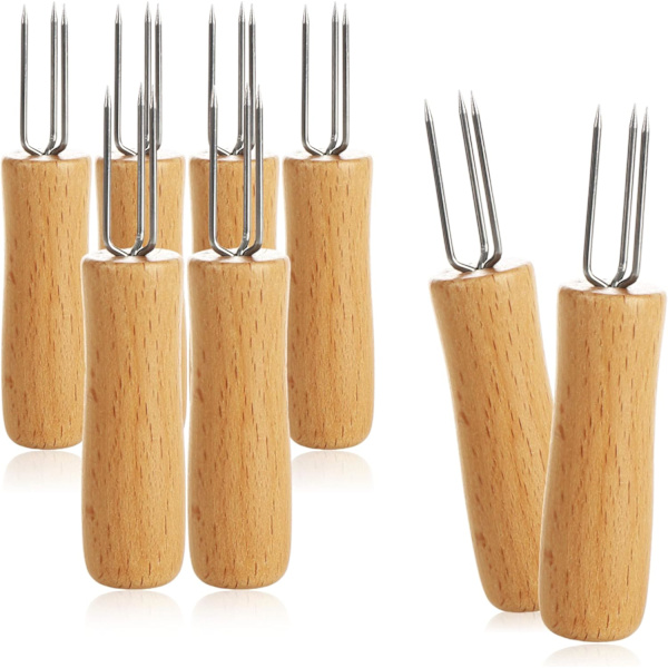 8x maisgaffel med 3 pigger i rustfritt stål, rustfri - re