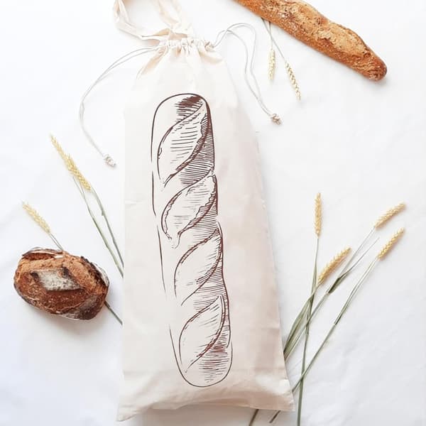 Baguettpose, gjenbrukbar brødoppbevaringspose, 16 x 64 cm - Bomull. Holdbar brødpose for langvarig friskhet.
